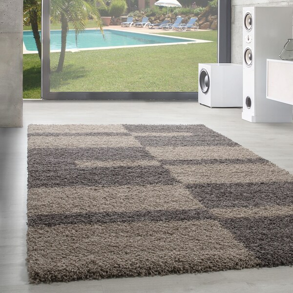 Designer haute fleuri tapis Shaggy placage lignes motif taupe beige