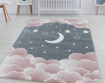 Bajo alfombra de pelo Niños rosa estrellado diseño cielo la luna nube de suave