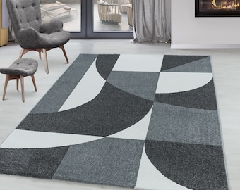 Wohnzimmerteppich Kurzflor Design Teppich Zipcode Muster Abstrakt Soft Flor Grau