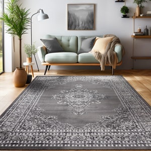 Classical living room rug Oriental rug Noble Bordüre Ornament Black Gray