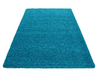 alfombras baratas de pelo largo blanco y negro lanudo Uni Convenientemente azul turquesa 5 cm Florhöhe