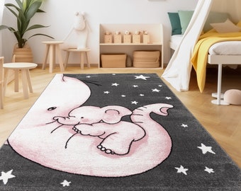 Tapis enfant Elephant Star motif enfants chambre bébé chambre gris rose blanc