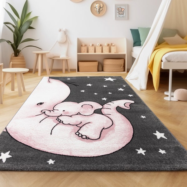 Tappeto scuola materna della stanza del bambino mucchio basso elefante Mama Grigio Rosa Heather