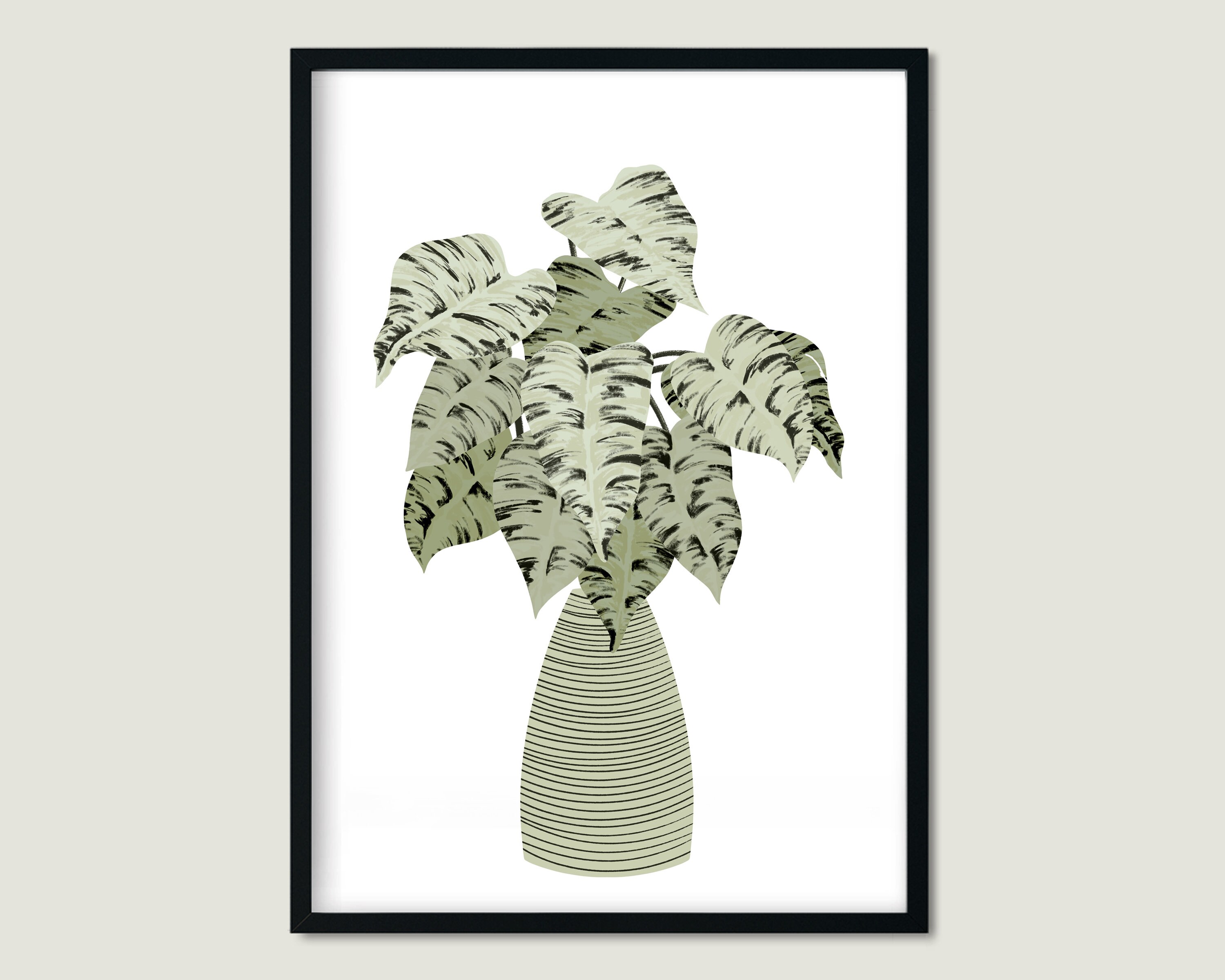 Houseplant Wall Art Boho Modern Print Sage Green Botanical Etsy