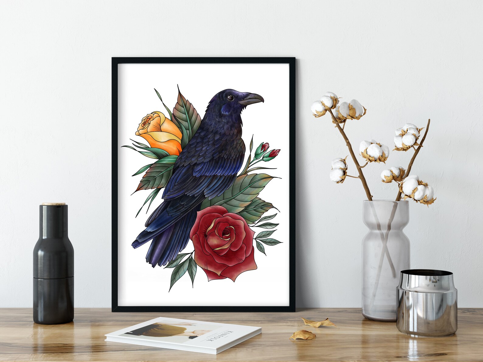 Raven art print Raven wall decor Wild bird wall art Bird Etsy