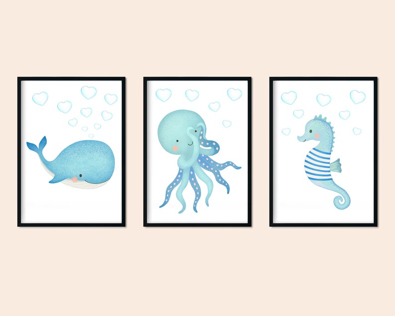 Under the Sea Nursery Set of Three Printables Ocean Theme Etsy