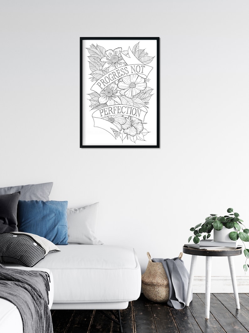 Progress Not Perfection Quote Printable, Inspiration Art, Flower Wall ...