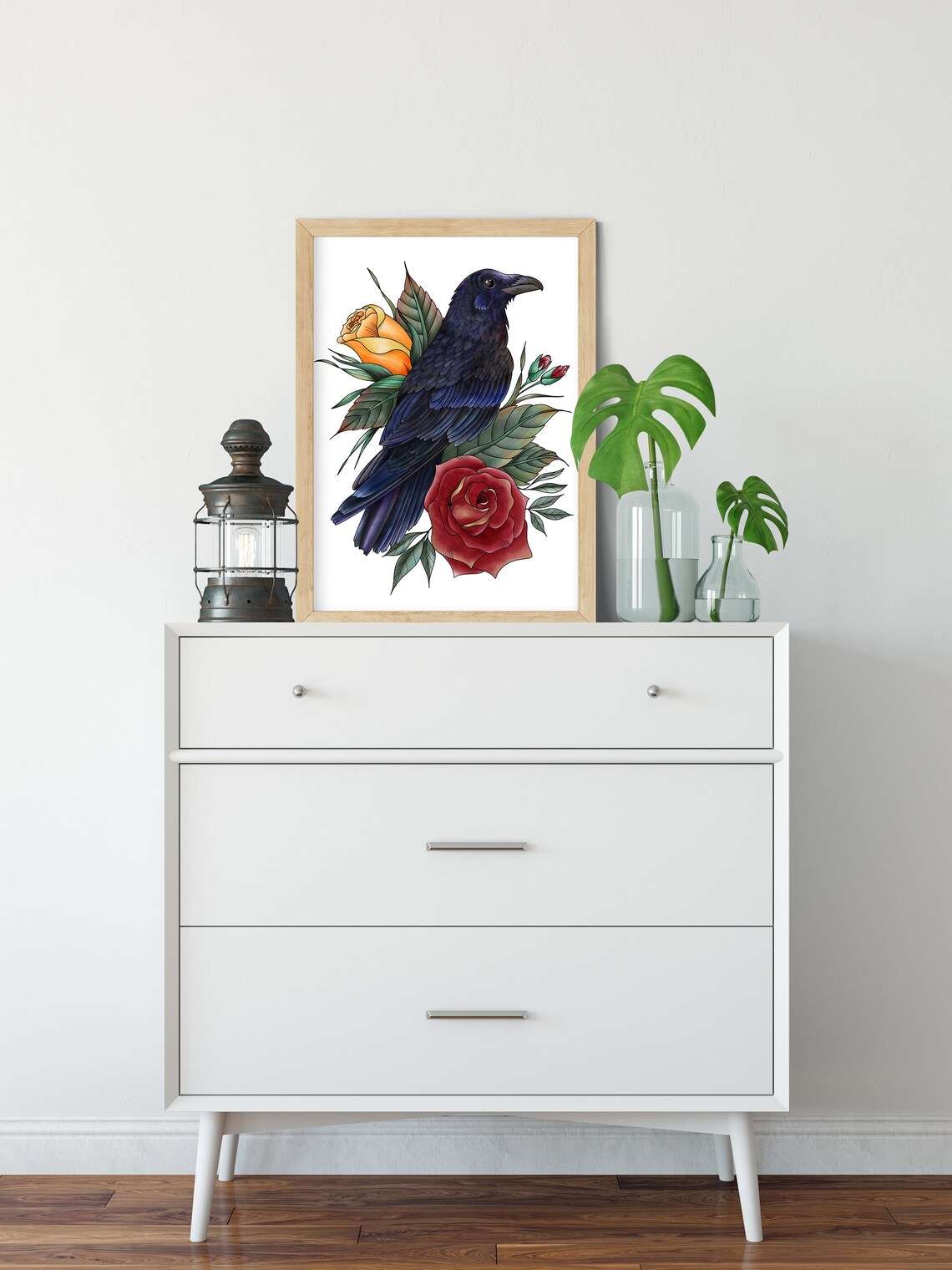 Raven art print Raven wall decor Wild bird wall art Bird Etsy