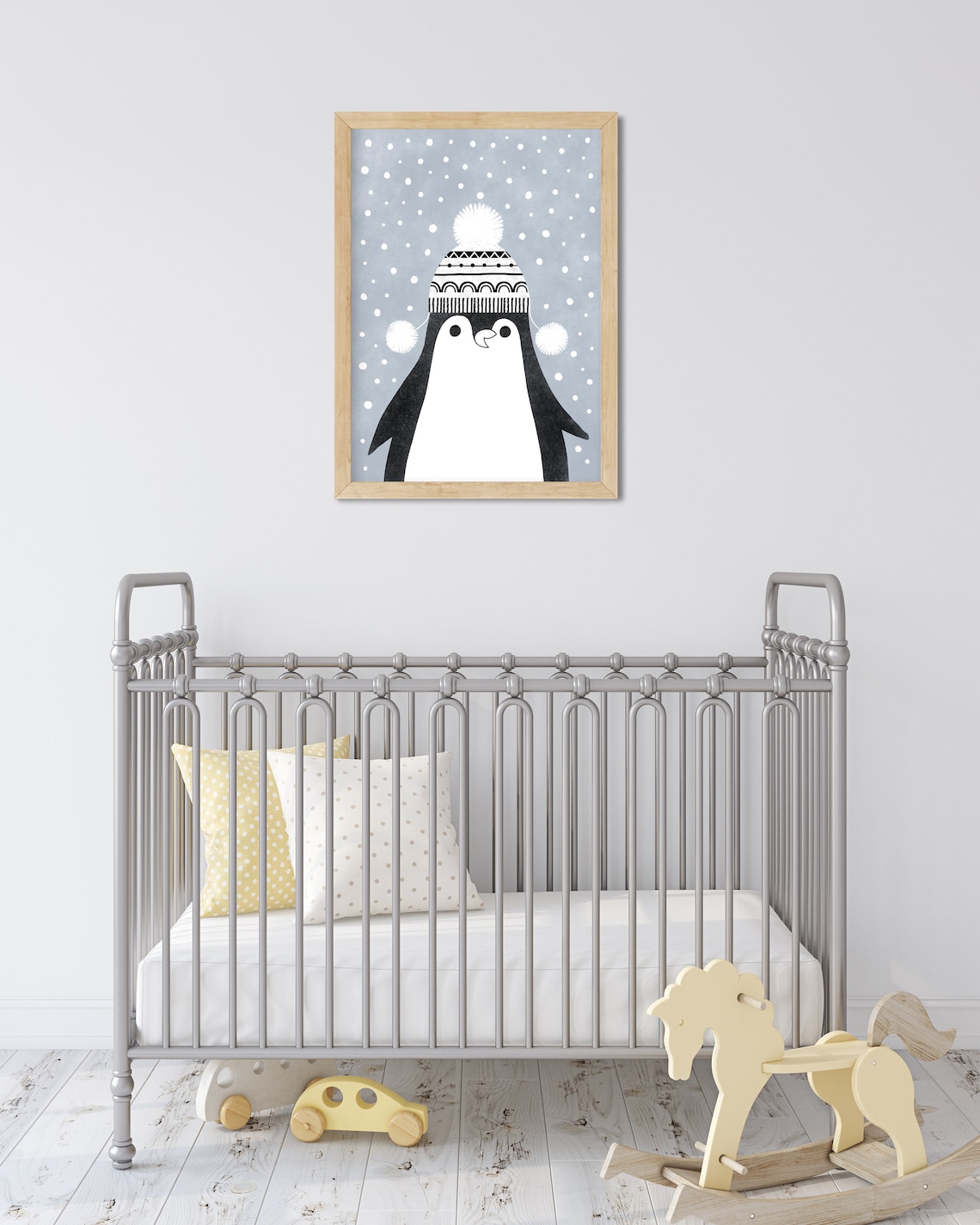 Penguin Nursery Art Print, Kids Scandi Wall Decor, Winter Nursery Theme
