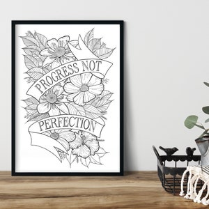 Progress Not Perfection Quote Printable, Inspiration Art, Flower Wall ...