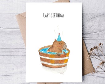 Capy Birthday | Handmade Birthday Card | Greeting Card | Watercolour Birthday Card | Punny Cute Capybara Animal Birthday Card