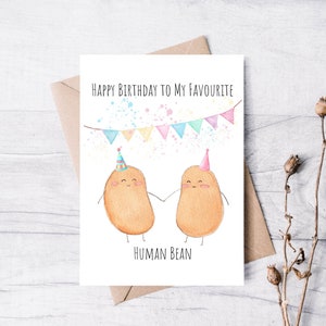 Happy Birthday To My Favourite Human Bean | Handmade Birthday Card | Greeting Card | Watercolour Birthday Card | Punny Cute Birthday Card