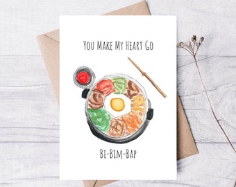 You Make My Heart Go Bi-Bim-Bap | Handmade Valentine's Day Card | Greeting Card | Anniversary Card | Wedding Card | Love Cute Punny Food
