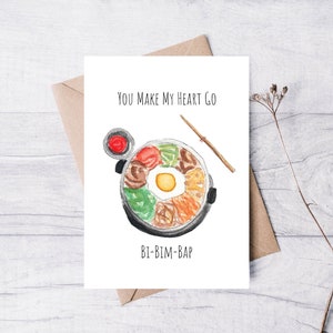 You Make My Heart Go Bi-Bim-Bap | Handmade Valentine's Day Card | Greeting Card | Anniversary Card | Wedding Card | Love Cute Punny Food