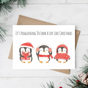 It's Penguining To Look A Lot Like Christmas | Handmade Christmas Card | Greeting Card | Watercolour Greeting Card | Punny Cute Penguin Card
