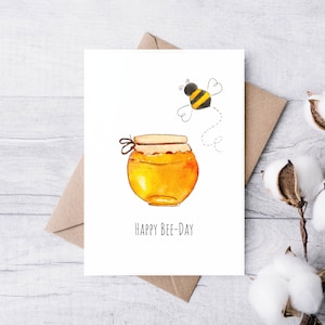 Happy Bee-day | Handmade Birthday Card | Greeting Card | Watercolour Birthday Card | Punny Cute Birthday Card