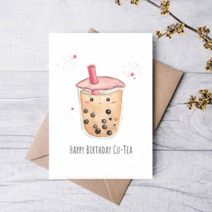 Happy Birthday Cu-tea | Handmade Birthday Card | Bubble Tea Boba | Greeting Card | Watercolour Birthday Card | Punny Cute Birthday Card