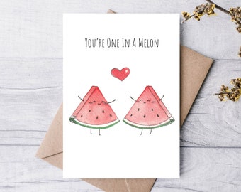 You're One in a Melon | Handmade Valentine's Day Card | Greeting Card | Anniversary Card | Wedding Card | Love Card | Cute Punny Food Card