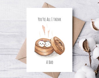 You're All I Think A-Bao | Handmade Valentine's Day Card | Greeting Card | Anniversary Card | Wedding Card | Love Card | Cute Punny Food Bun