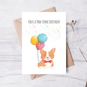 Have a Paw-some Birthday | Handmade Birthday Card | Greeting Card | Watercolour Birthday Card | Punny Cute Puppy Dog Animal Birthday Card