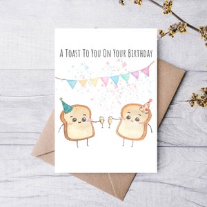A Toast To You On Your Birthday | Handmade Birthday Card | Greeting Card | Watercolour Birthday Card | Punny Cute Food Birthday Card