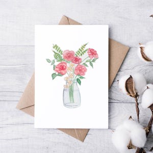 Pink Floral Bouquet Watercolour Card | Handmade Birthday / Valentine's Day / Anniversary / Wedding / Mother's Day Card | Greeting Card