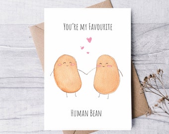 You're My Favourite Human Bean | Handmade Valentine's Day Card | Greeting Card | Anniversary Card | Wedding Card | Love Card | Cute Punny