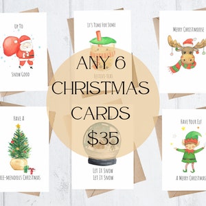 Handmade Christmas Cards Pack of 6 | Funny Christmas Cards | Cute Christmas Cards | Watercolour Cards |  Xmas Cards