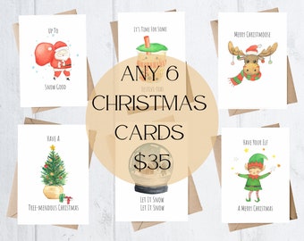 Handmade Christmas Cards Pack of 6 | Funny Christmas Cards | Cute Christmas Cards | Watercolour Cards |  Xmas Cards