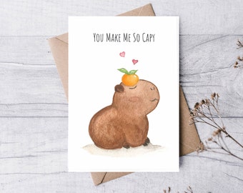 You Make Me So Capy | Handmade Valentine's Day Card | Greeting Card | Anniversary Card | Wedding Card | Love Card | Capybara Card