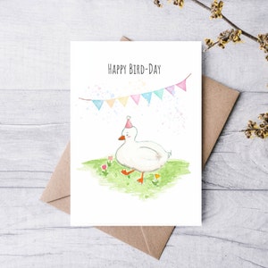 Happy Bird-day | Handmade Birthday Card | Greeting Card | Watercolour Birthday Card | Punny Cute Duck Birthday Card