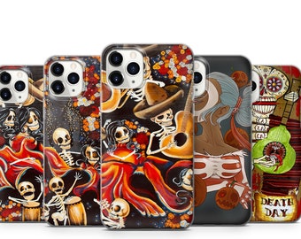 Dancing Skeleton Art Halloween Phone Cover for iPhone 11 SE, 7, 8+, XS, XR, Huawei P20, P30 ,P40 Pro, Samsung S10 Lite, S20, A40, A75, (M18)