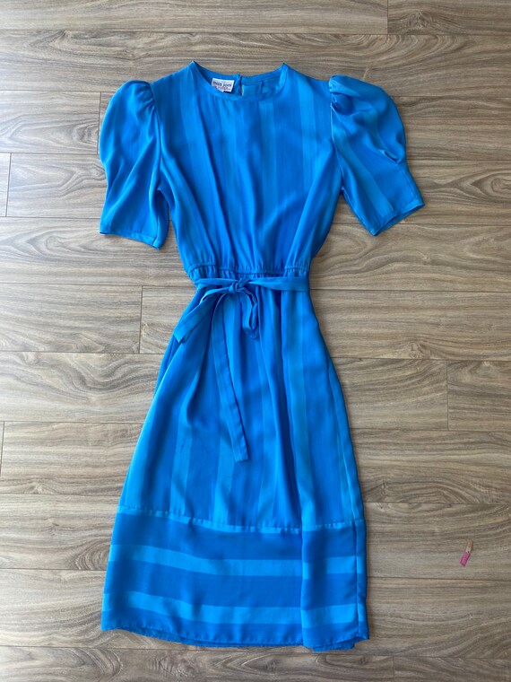 70s Blue Striped Sheer Day Dress - image 2