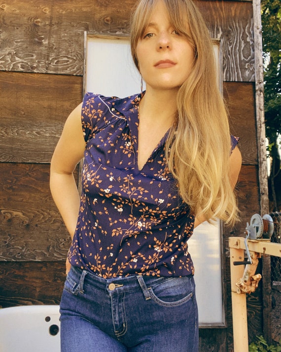 70s Vintage Fall Vibes Floral Collared Top