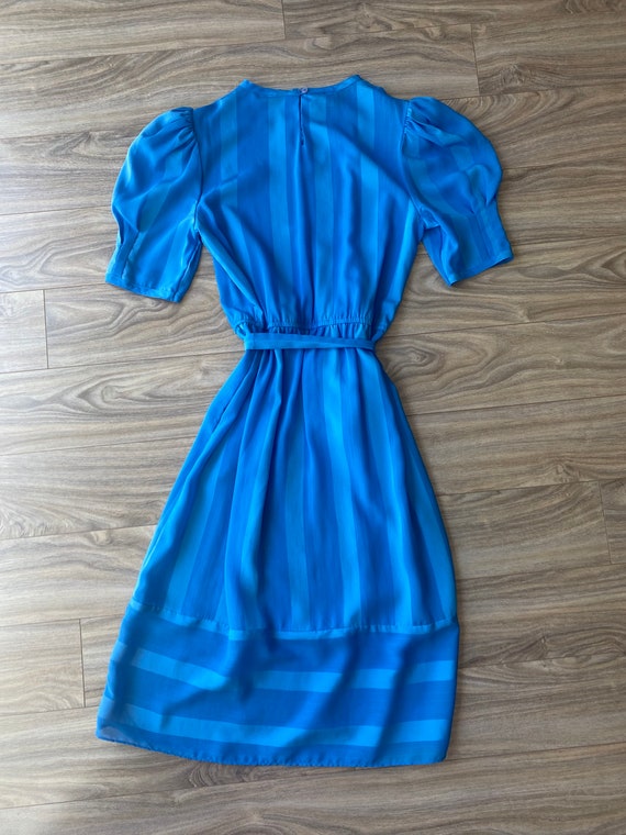 70s Blue Striped Sheer Day Dress - image 3