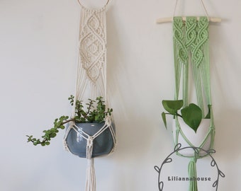 Macrame plant hangers, plant display indoor outdoor rope crochet hanging planter, ceiling modern boho pot holder