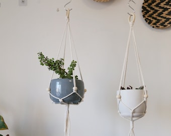 Simple Macrame Plant Hanger with beads, 2 tier plant hanger bohemian style indoor outdoor ceiling plant display macrame pot holder