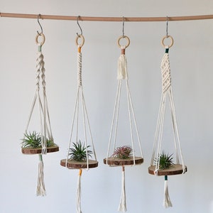 Macrame air plant hanger with wood plate airplant display ceiling plant hanger crochet decor tillandsia display indoor outdoor airplant