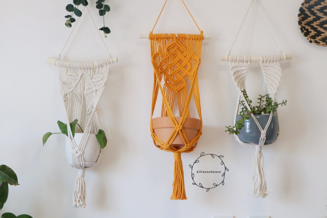 Large Boho Macrame Wall Hanging Planter, Amber, Macrame Wall Decor, Indoor Plant Holder, Plant