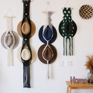 Macrame hat hanger, macrame hat holder, hat wall hanger macrame cowboy hat organizer, cowboy hat rack, single double triple hat hanger