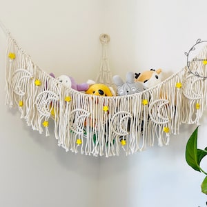 Macrame toy hamhock, toy oragnizer,macrame corner hamhock, boho nursery decocr,stuffed animals storage,macrame toy net, kinds room storagee