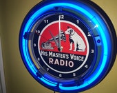 RCA Nipper Radio Television Repair Shop VintageStyle Man Cave Bar Blue Neon Clock Advertising Sign