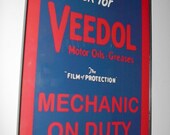 Veedol Motor Oil Gas Service Station Mechanic on Duty Garage Man Cave Bar Advertising Sign