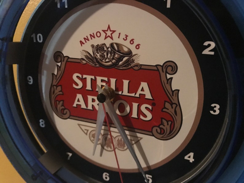 Stella Artois ** Beer Bar Man Cave Blue Neon Clock Advertising Sign