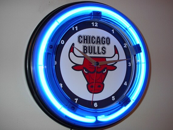 Chicago Bulls Basketball Bar Man Cave Blue Neon Clock