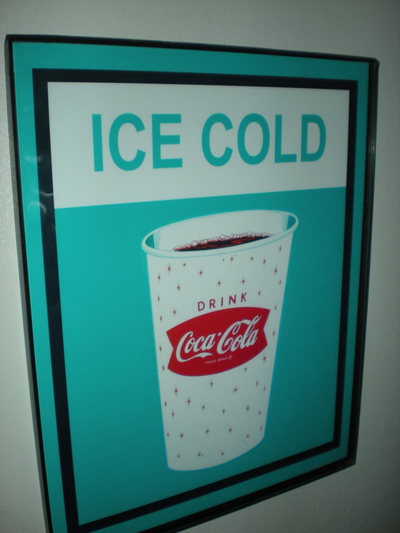 Coca Cola Coke Ice Cold Soda Fountain Diner Kitchen Man Cave Bar Advertising Sign