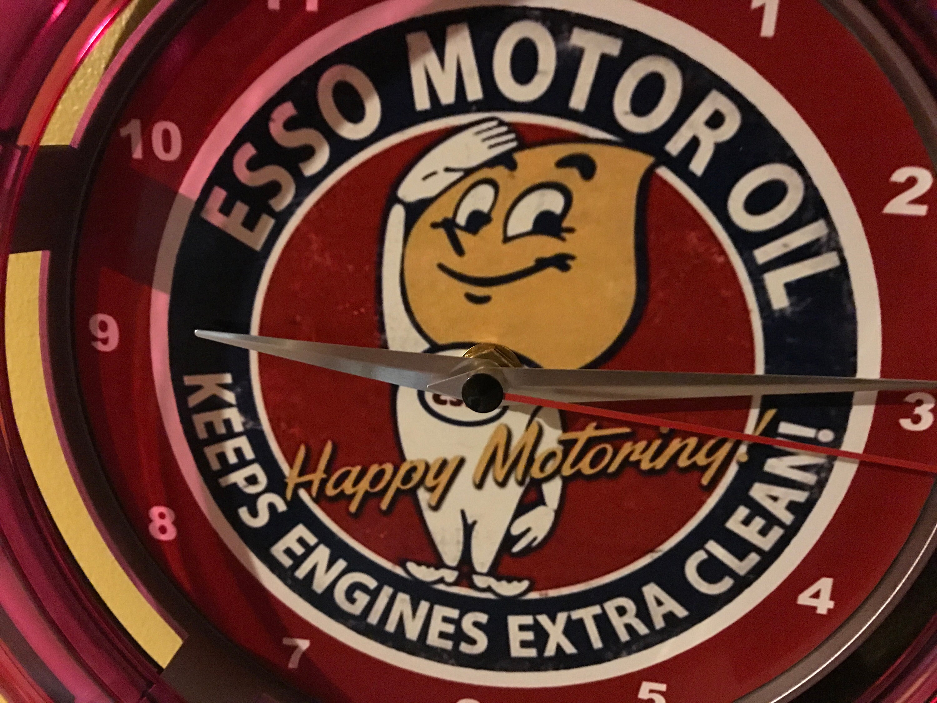 ESSO Motor Oil Happy Motoring 19" Double Neon Clock Blue Neon Man Cave Garage