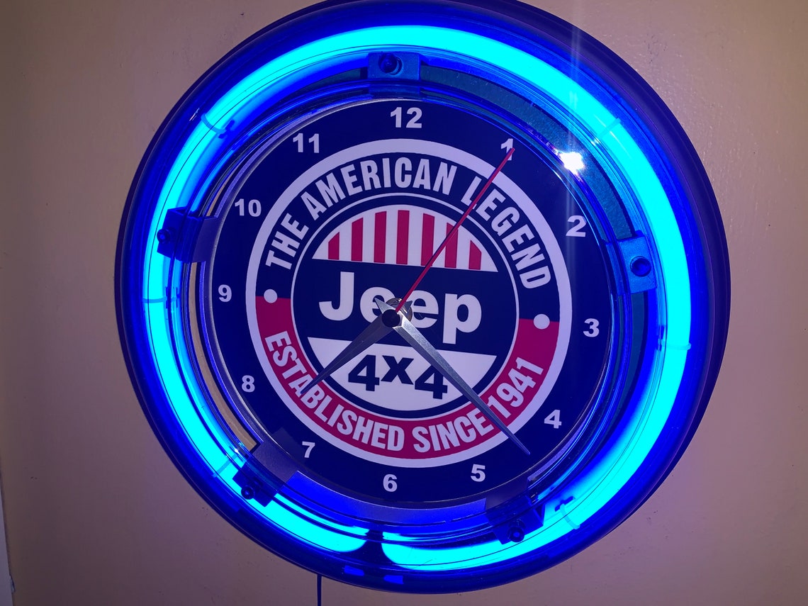 Jeep 4X4 Motors Auto Garage Bar Man Cave Blue Neon Clock Etsy