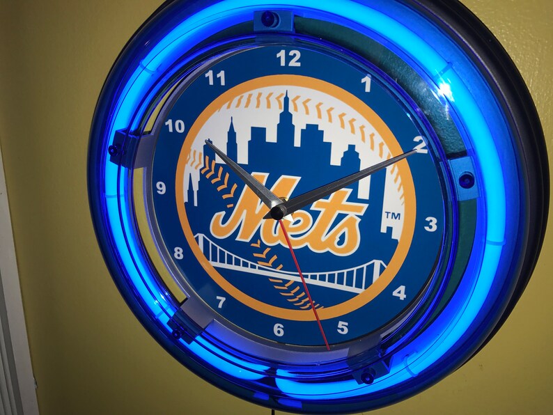 New York Mets ** Baseball Bar Man Cave Blue Neon Clock Advertising Sign