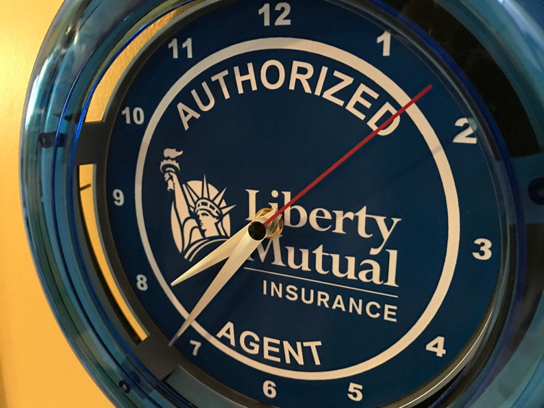Liberty Mutual ** Insurance Office Authorized Agent Blue Neon Clock Advertising Sign